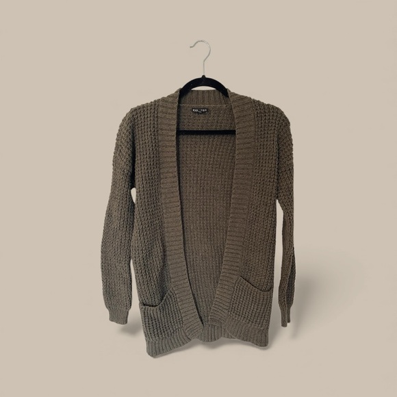 Express Brown Waffle Knit Cardigan - Picture 2 of 6